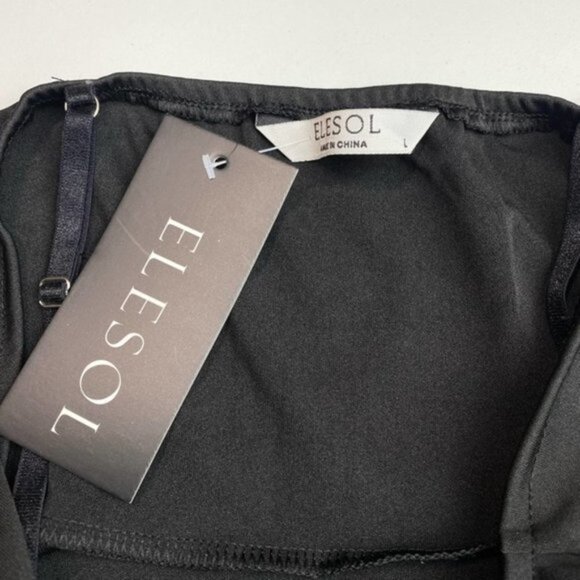 NWT ELESOL Black V Neck Spaghetti Strap Swing Dress Sz Large - Picture 3 of 4